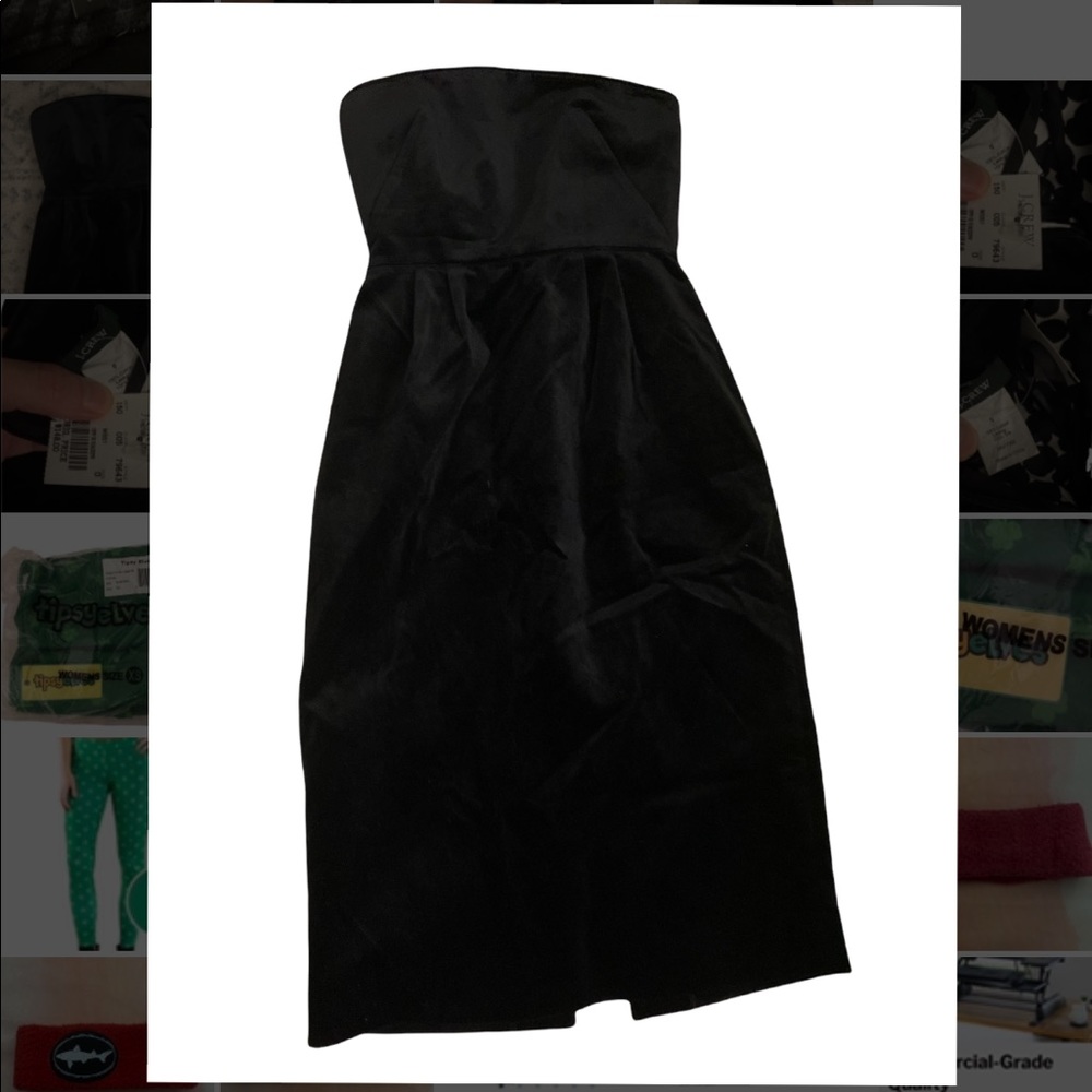 J Crew Black Velvet Strapless Dress w/ Silk Lining